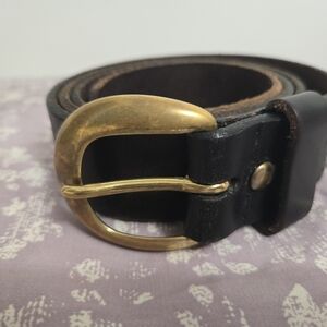 Black Leather Belt with Gold Buckle